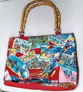 Diane Gilman Tote Handbag Purse NEW Large Canvas Bamboo Handles Snap Closure - Picture 1 of 7