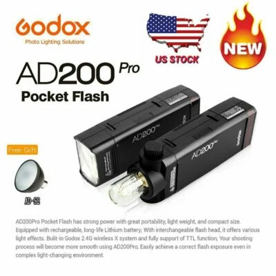 Godox AD200Pro TTL 2.4G HSS Pocket Flash Light Speedlite + AD-S2 Reflector Gift - Image 1 of 4