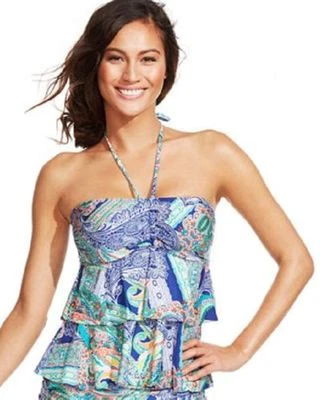 Kenneth Cole S Tankini Azul Verde Paisley Halter Top Hipster Bottom $120 Nuevo con Etiquetas Foto 1 de 4
