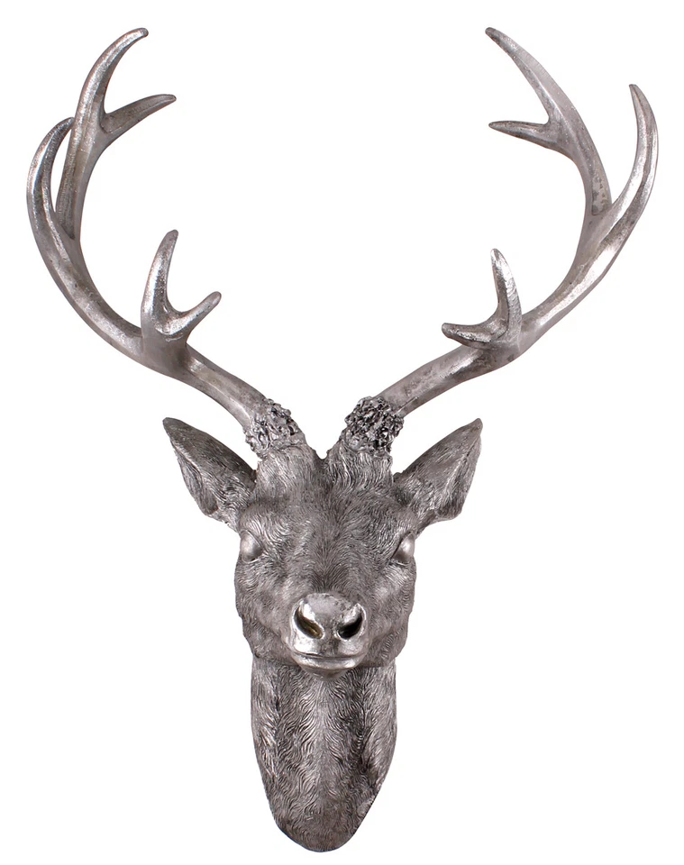 Hirschgeweih Silber Optik - 10 Ender 40x30 cm - Hirschkopf Wand Deko Jagd Geweih - Bild 1 von 1