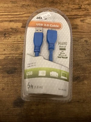 New ATIVA Micro USB 3.0 Cable 6FT USB A/ Micro B Item # 482-002 - Image 1 of 2