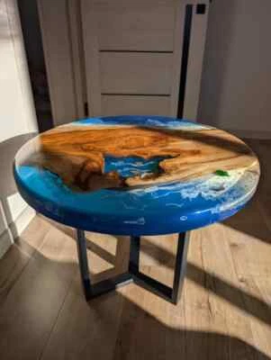 Ocean Epoxy Resin Coffee Table, Round Live Edge Table, Walnut Wood Table Top - Image 1 of 4