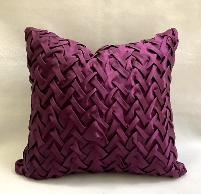 Hand Tufted Herringbone “Purple” Glam Satin Pillow Cover - Image 1 of 4