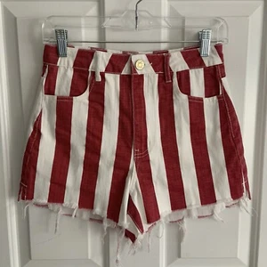 NWT Show Me Your MuMu Red White Candy Stripe Denim Jean high waist Shorts 24 - Picture 1 of 16