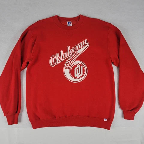 Vintage Oklahoma Sooners Sweatshirt LARGE Red White 80s 90s USA Made University Cover