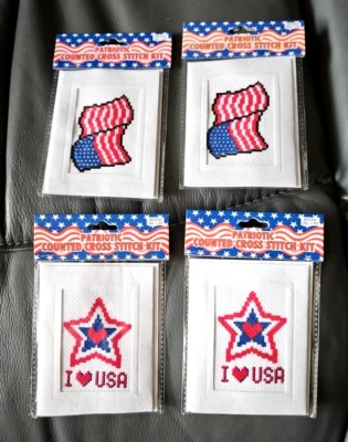 (4) Patriotic Cross Stitch American Flag Kits counted 4th of July NEW LOT OF 4 - Image 1 of 2