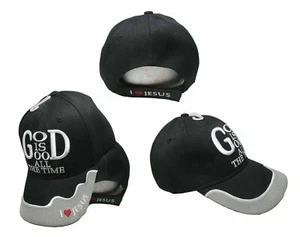 God Is Good All The Time Black Hat Ball Cap I Love Heart Christian - Picture 1 of 6
