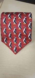 Corbata seda burberry 57" × 3 1/2" diseño pingüino rojo burberrys of london - Imagen 1 de 5