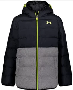 NEW Boys Under Armour UA Pronto Colorblock Puffer Jacket Sz 4 Black/Grey MSP $80 - Picture 1 of 4