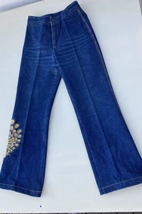 Jeans Guebelli vintage 1970 con pavo real bordado 26 pulgadas cintura - Imagen 1 de 16