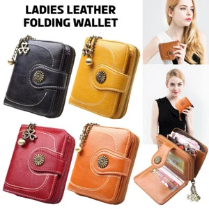 Women's Small Vintage Oil Wax Leather Wallet RFID Bifold Purse with Coin Pocket - Picture 1 of 21