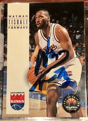WAYMAN TISDALE AUTOGRAPHED 1993 SKYBOX CARD.  #2 PICK IN 1985 (DESEASED IN 2009) - Image 1 of 2