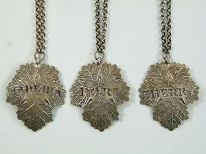 VINTAGE - Sterling Silver - Set of 3 JOSEPH WILLMORE William IV Decanter Labels - Picture 1 of 6