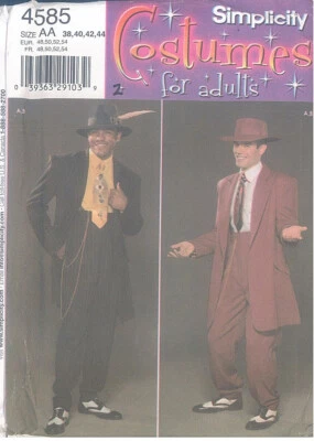 OOP Simplicity 4585 Mens Zoot Suit Gangster Swing Costume Retro 40s Sew Pattern - Image 1 of 2