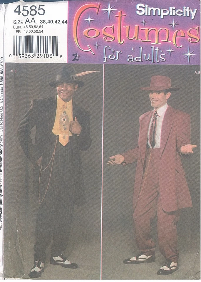 Simplicity 4585 Costume Sewing Pattern Zoot Suit Adult 46-52 Mens Uncut Box1