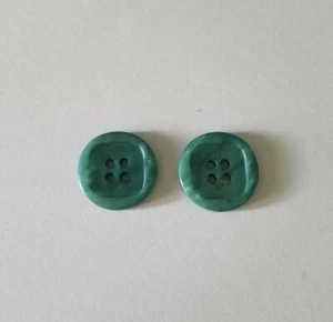 2 Round Teal Marbleized Plastic 4 Hole Buttons 7/8" Sq Shape Recessed Center - Picture 1 of 2