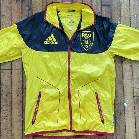 Adidas REAL SALT LAKE Medium Clima Proof Packable MLS Yellow Windbreaker Jacket Cover