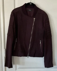 Theory Shezi K Combo Moto Jacket in Eggplant Purple Suede Size Large Cropped - Picture 1 of 20
