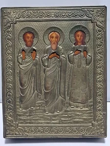 24-10-2 Ikone Die Hlg. Samon, Gurij und Aviv- Beschützer der Ehe  Russland 19.JH - Bild 1 von 9