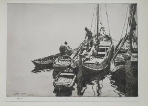 BRISCOE FISHERMEN FISHING BOATS ARTHUR 1930 LITHOGRAPHIC PRINT of an Etching - Picture 1 of 2