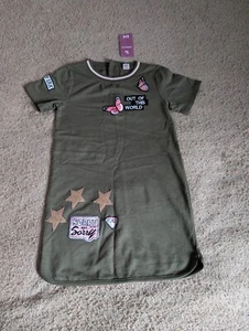 Tu Girls T-shirt Jumper DRESS Size 8 Years 128cm Haki Cotton - Picture 1 of 8