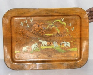 Old Iron Tray Plate Serving Litho Print "Forest Animals Scenery" Tray R0 - Picture 1 of 4