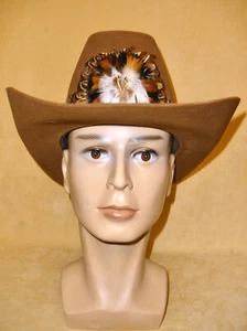 Mens Cinnamon Brown 3X Beaver Resistrol Western Cowboy Hat w/ Feather Accent  7 - Picture 1 of 11