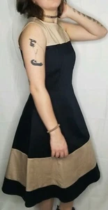 Dennis Basso Colorblock Dress Size 2 Tan/Black  Fit and Flare Midi Classic Dress - Picture 1 of 7