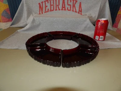 Vintage ANCHOR HOCKING  "OLD CAFE"  ROYAL RUBY Glass Relish Tray Inserts 5pc - Image 1 of 4