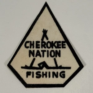 Vintage Cherokee Nation Fishing Iron on Patch Nylon 3.5/8" x 3" READ - Picture 1 of 5