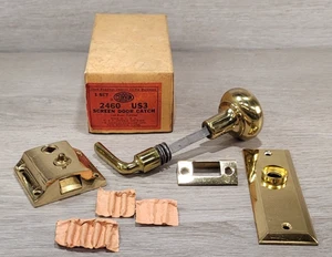 Vintage Corbin Screen Door Catch 2460 us3 Cast Brass Polished New / Original Box - Picture 1 of 5