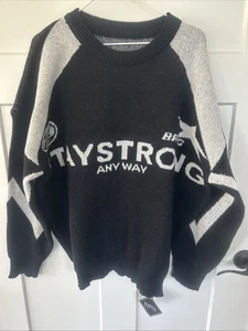 Zaful Pullover Damen L "Stay Strong Any Way" schwarz & grau Langarm Pulli - Bild 1 von 9
