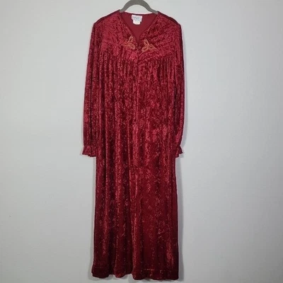 复古天鹅绒屋连衣裙 MuuMuu S 码红色口袋长裙长袖拉链 — 第 1/4 张图片