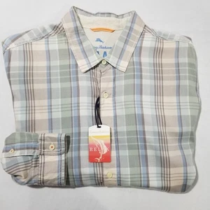 TOMMY BAHAMA NEW $158 Mens Size XL Madras Plaid Cotton Tencel Sport Shirt Blue - Picture 1 of 14