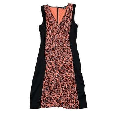 Vestido Y2K Kenneth Cole New York Mujer Coral Negro Estampado Geométrico Cuello en V 10 Foto 1 de 3