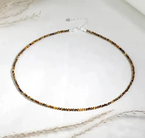TIGERAUGE facettiert 2mm Ø  *** Edelstein Kette Halskette Choker 40-45 cm - Picture 1 of 6