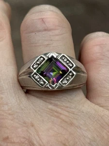 REAL DIAMOND MYSTIC TOPAZ STERLING SILVER RING QUARTZ MENS/WOMENS C Details - Picture 1 of 14