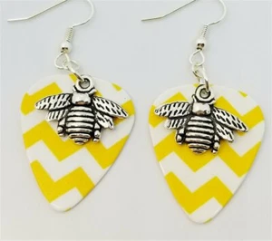 Bee Charm Guitar Pick Earrings - Pick Your Color - Picture 1 of 7