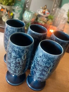 Vintage, Mid Century Modern, Aqua Studio Pottery Wine Goblets (5) - Picture 1 of 11