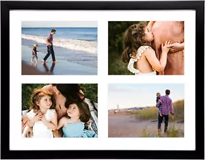 , 12X16 Black Wood Collage Picture Frame - Picture Frame with White Mat Displays - Picture 1 of 8