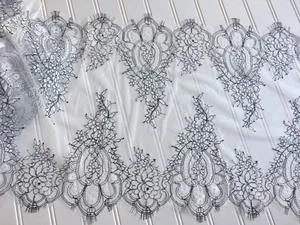 3 Yards Grey Floral Embroidered Eyelash Mesh Lace Trim/ Sewing/Crafts/ 15" Wide - Picture 1 of 12