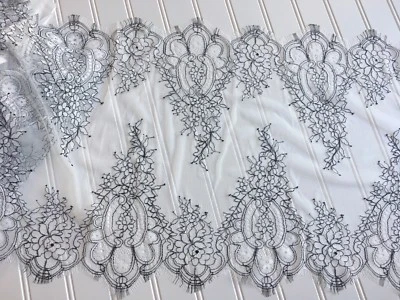3 yardas gris floral bordado pestañas malla encaje ribete/costura/artesanía/15" ancho Foto 1 de 4