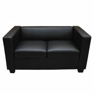 2er Sofa Couch Loungesofa Lille Kunstleder, schwarz - Bild 1 von 5