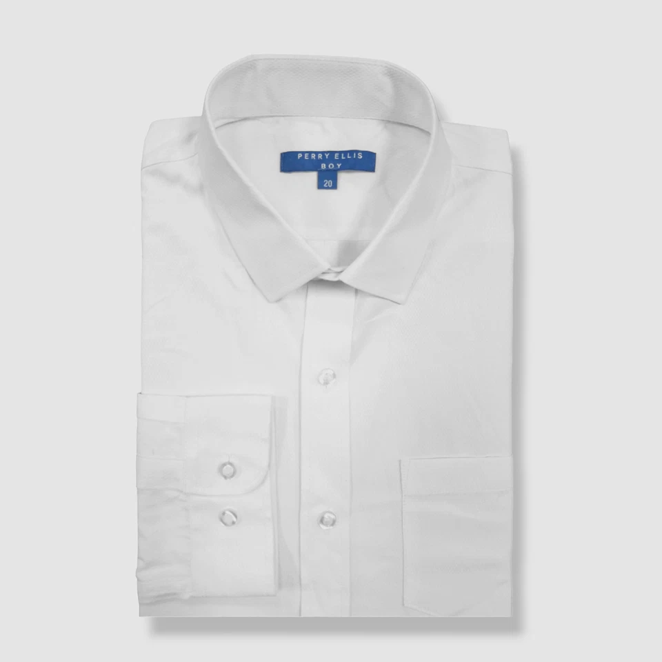 $56 Camisa de vestir Perry Ellis niños niños blanca dobby texturizada con botones talla 20 Foto 1 de 1