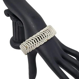 Vintage White Enamel 60s Cottagecore Spiral Bangle Bracelet Geometric Glam - Picture 1 of 11