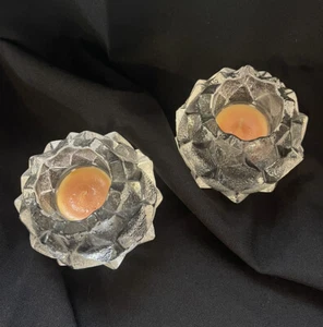 2 Orrefors Crystal Artichoke Candle Holder Votive by Berit Johansson - Picture 1 of 6