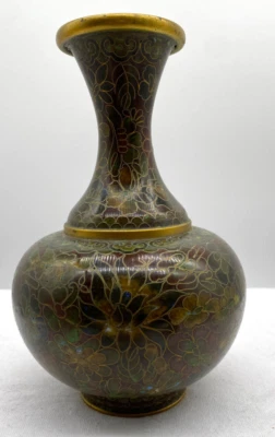 Vintage Chinese Cloisonne Enamel Brass Dark Green Brown Colours - image 1 of 4