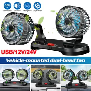 Dual Head 12V/24V Car Fan 360° Rotating 2 Speeds Auto Dashboard Cooling Air Fan - Picture 1 of 18