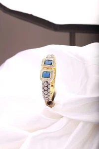 JYOTE Women's Fashion Gold Plated Square Shape Blue Stone Bangle Bracelet Only - Picture 1 of 15