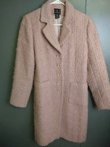 INC International Concepts Womens Wool Blend Pink Tweed Long Coat Lined Sz Med - Picture 1 of 9